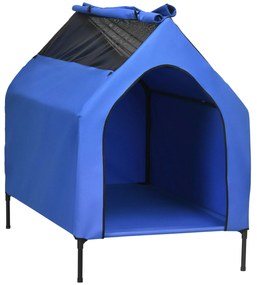 PawHut Casa para Cães e Cama Elevada com Cobertura Desmontável e Janela de Malha para Cães Grandes e Extra Grandes 110x76x110 cm Azul