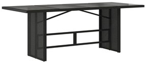 Mesa de jardim com tampo de vidro 190x80x75 cm vime PE preto