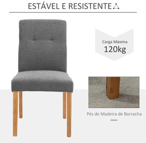 Conjunto de 2 Cadeiras de Sala de Jantar com Encosto Alto Assento Acolchoado e Estofados Tecido Transpirável com Tato de Linho 50x62x96cm Cinza