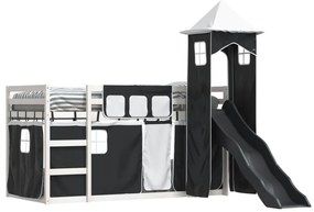 Beliche com escorrega e cortinas 80x200 cm branco e preto