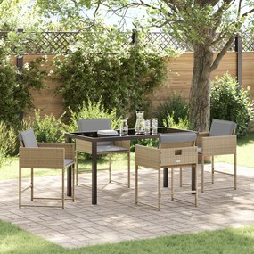 vidaXL Conjunto de Jantar de Jardim de 5 Peças com Almofadas Bege em Rattan PE