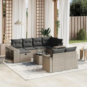 vidaXL 11 pcs conjunto sofás de jardim c/ almofadões vime PE cinzento