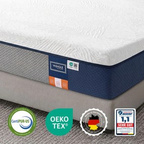 Colchão 140 x 200 x 20 cm, espuma viscoelástica com gel, 7 zonas, firmeza média, capa removível, respirável, azul