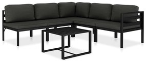 6 pcs conjunto lounge jardim com almofadões alumínio antracite