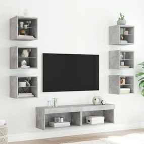 8 pcs móveis parede p/ TV c/ LEDs deriv. madeira cinza cimento
