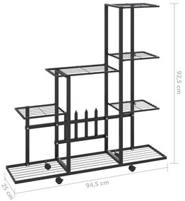 Suporte de vasos c/ rodas 94,5x25x92,5 cm metal preto