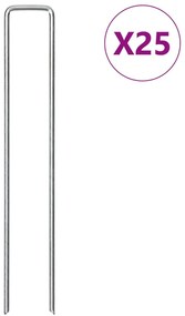 vidaXL Estacas de chão em forma de U 25 pcs 20x4 cm aço galvanizado