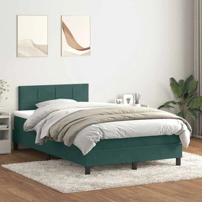 Cama boxspring com colchão 120x210 cm veludo verde-escuro
