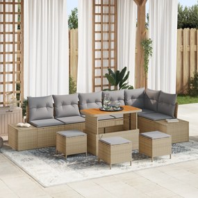 Conjunto de Sofá de Jardim vidaXL com Almofadas Bege Rattan Sintético
