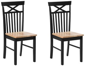 Conjunto de 2 cadeiras de jantar em madeira preta e castanha clara HOUSTON Beliani