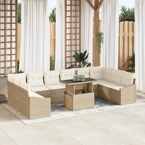 Conjunto de Sofá de Jardim 11 Peças com Almofadas Bege em Rattan Sinté