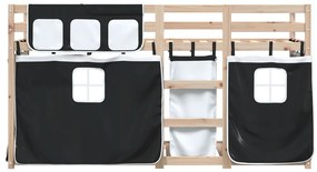 Beliche com cortinas 90x190 cm pinho maciço branco e preto