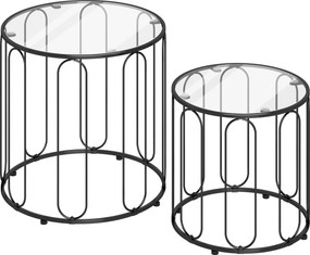 HOMCOM Conjunto de 2 Mesas de Apoio Tipo Ninho com Estrutura em Metal e Tampo de Vidro Ø50x50 cm e Ø40x40 cm Preto | Aosom Portugal