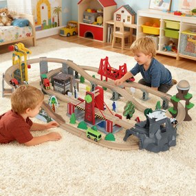 Conjunto de 100 Peças de Comboio de Madeira para Crianças, 118 x 60 x 27,5 cm, Compatível com Grandes Marcas, Multicolor