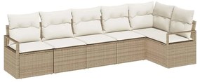 Conjunto de sofá de jardim com 6 peças e almofadas beiges em rattan si