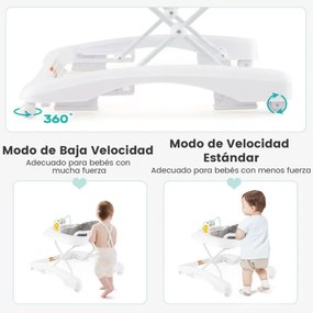 Andarilho dobrável para bebés 0-24 meses Centro de actividades com 3 alturas ajustáveis Assento almofadado Andarilho com rodas Cinzento