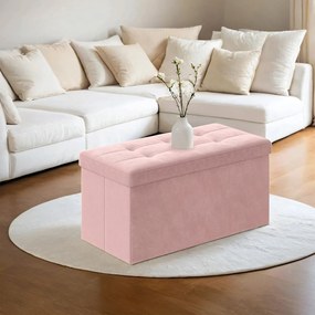 Banco com espaço de arrumação em veludo 38 x 76 x 38 cm rosa