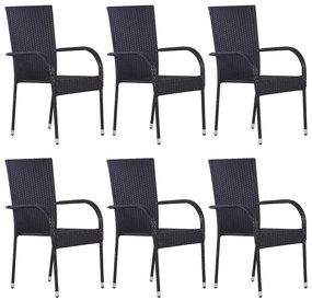 vidaXL Cadeiras de exterior empilháveis 6 pcs vime PE preto