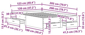Estrutura de Cama vidaXL com Gavetas em Madeira Antiga 120x200 cm em M