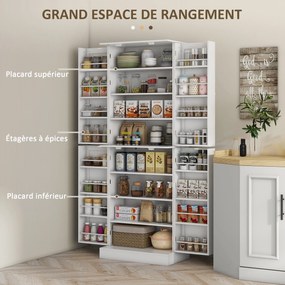 Armário de cozinha  60 x 35 x 166 cm tipo dispensa, prateleira ajustável e suporte para especiarias, branco
