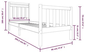 Estrutura de cama 90x200 cm madeira maciça branco