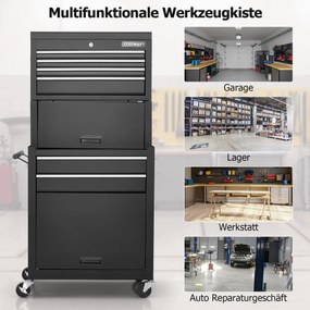 Caixa de ferramentas com rodinhas de alta capacidade 2 em 1 com alça e 4 rodas para garagem - multicolorida