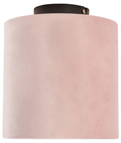 Candeeiro de teto com abajur em veludo rosa antigo com dourado 20 cm - Combi Preto Clássico / Antigo