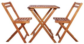 3 pcs conjunto bistrô dobrável madeira de acácia maciça