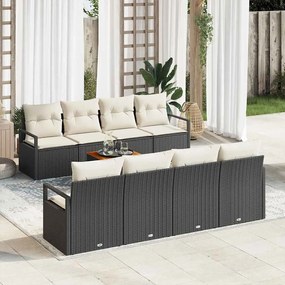 Conjunto de Sofá de Jardim vidaXL 9 Peças com Almofadas Preto Rattan Sintético Acácia