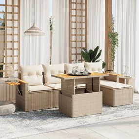 6 pcs conjunto de sofás p/ jardim com almofadões vime PE bege