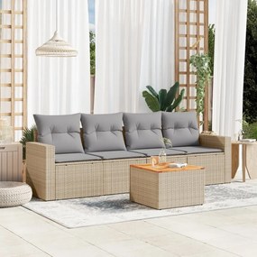 5 pcs conjunto de sofás p/ jardim com almofadões vime PE bege