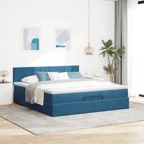 Estrutura de cama otomana com colchão 200x200 cm azul escuro