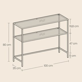 Mesa consola com 2 níveis, mesa de entrada 35 x 100 x 80 cm vidro, aço Preta