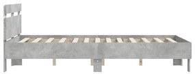 Estrutura cama cabeceira e luzes LED 135x190cm cinzento cimento
