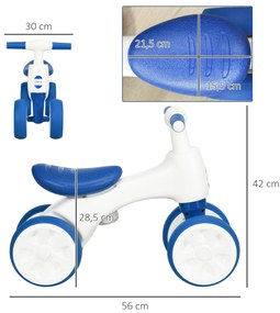 Bicicleta sem Pedais para Crianças de 18-36 Meses com Guiador Antiderrapante e 4 Rodas de Ø17 cm  56x30x42 cm Azul