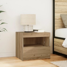 Cabeceira de cama vidaXL com luzes LED Carvalho Artesanal 50x40x45 cm