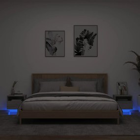 Mesas cabeceira c/ luzes LED 2 pcs 40x39x37 cm cinzento-sonoma