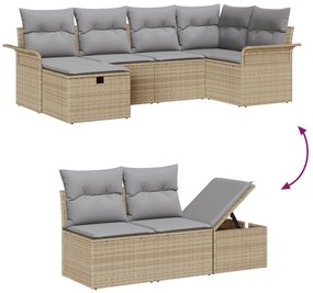 Conjunto de Sofás de Jardim de 6 Peças com Almofadas Bege Rattan Polié