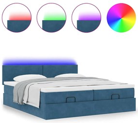Estrutura cama otomana colchões 180x200 cm veludo azul escuro