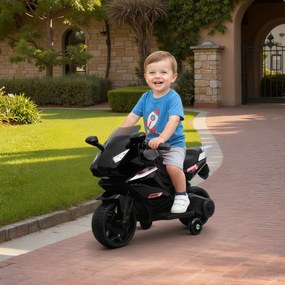 Moto elétrica para crianças 18-36 meses, moto a bateria de 6 V com efeitos luminosos e sonoros, rodas de treino, 75 x 36 x 49 cm, preta