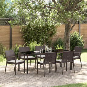 vidaXL Conjunto de Jantar de Jardim de 7 Peças com Almofadas Castanho em Rattan Sintético