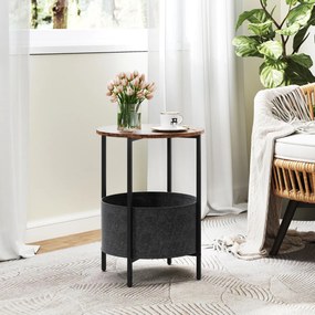 Mesa de apoio redonda 44 x 61 cm para espaços pequenos de 2 níveis com cesto de tecido Estrutura metálica Castanho