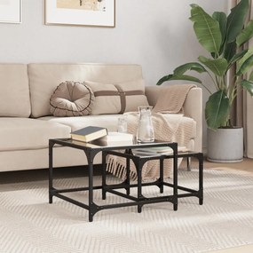VidaXL Mesas de Café Nesting 2 peças com tampo de vidro preto em aço