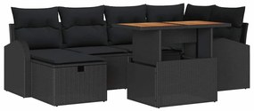 Conjunto de Sofá de Jardim de 7 Peças com Almofadas Pretas de Rattan e