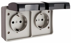 Base de ficha EDM Com tampa Duplo Estanque Cinzento Superfície 250 V 16 A IP44