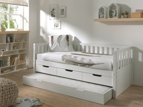 Cama infantil FRITZ (90x200) com 3 gavetas + Gaveta inferior + Estrado Branca