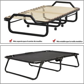 Cama dobrável com colchão de espuma com rodas Estrutura metálica Cama de hóspedes portátil para escritório 200 x 80 x 40 cm Preto e Bege