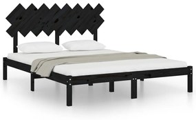 Estrutura de cama 160x200 cm preto pinho maciço