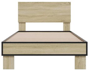 Estrutura de cama derivados de madeira e metal carvalho sonoma