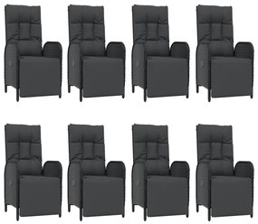 9 pcs conjunto de jantar p/ jardim c/ almofadões vime PE preto